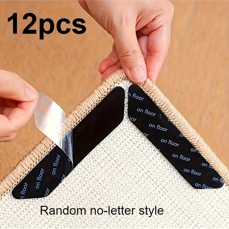 12pcs Reusable Carpet Non-slip Stickers Waterproof Anti Curling Carpet Fixed Patches Floor Rug Mats Tapes Gripper Corner Pads 12pcs