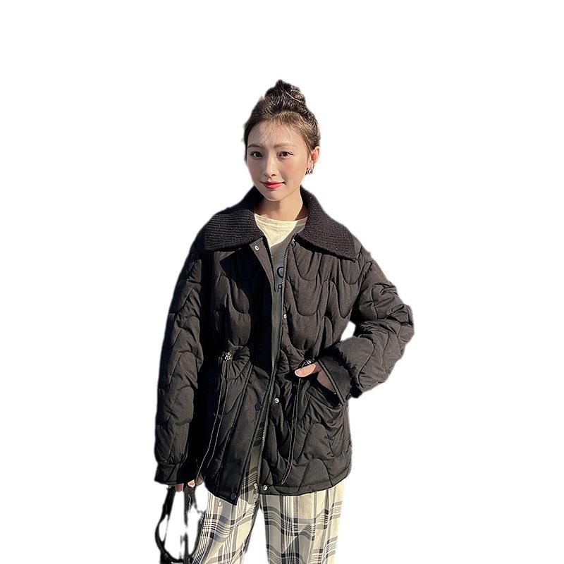 Padded clothes women's lapel neck wool doll collar short drawstring waist temperament padded clothes Xiaoxiang padded jacket