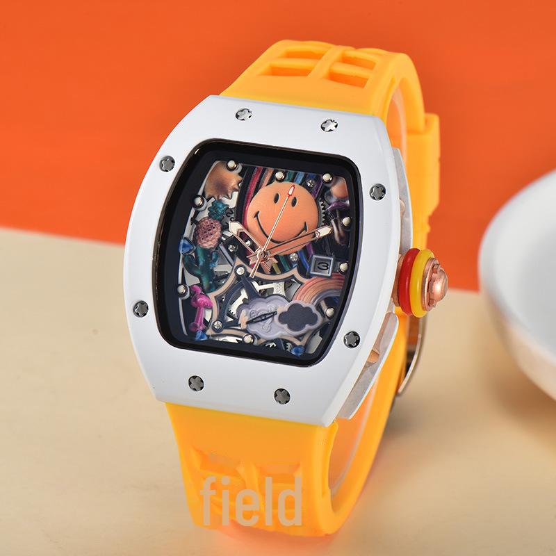 Herren-Quarzuhr mit Zifferblatt in Weißweinrot, tonnenförmig, mit Kalender und Sekundenzeiger