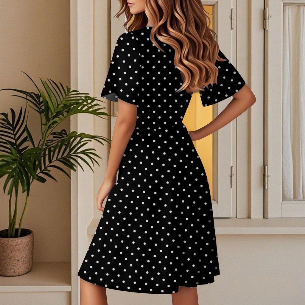 Damen Casual Fashion Kleid Vintage Floral Floral Kurzarm V-Ausschnitt Kleid