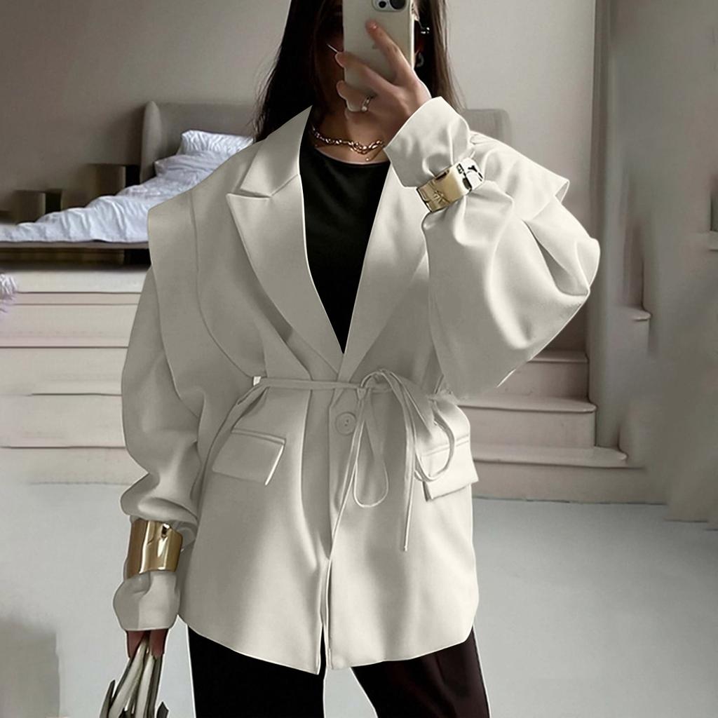 Damen V-Ausschnitt Locker Geschnitten Jacke mit Bindegürtel für den Herbst - Schmeichelhafter Mantel für Lässige Tägliche Kleidung