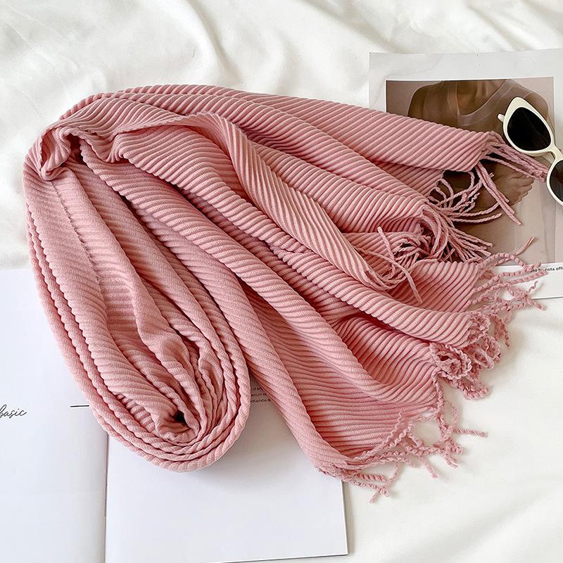 Solid Color Scarf Imitation Cashmere Scarf Winter Thickened Warm Multi-Color Scarf Women'S Long Fringed Shawl