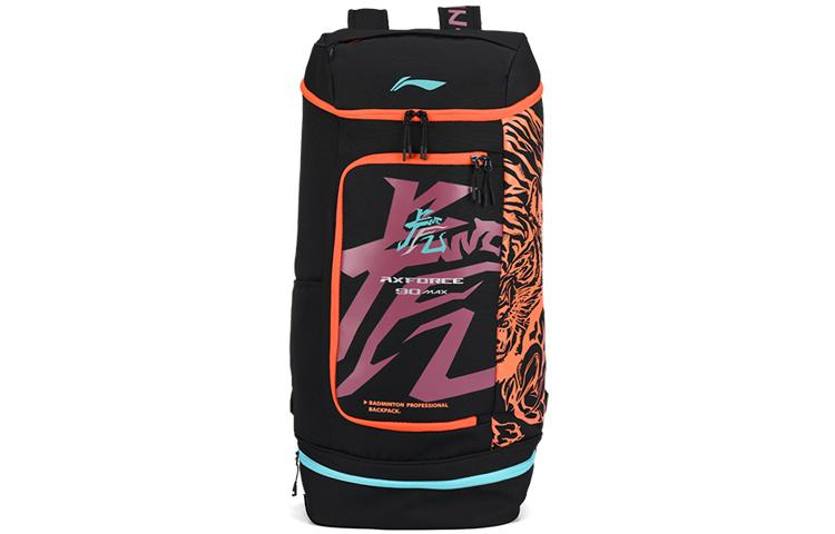 Li Ning Dragon Tiger, Collaboration Fabric Soaring Dragon Leaping Tiger Badminton Backpack Regular Unisex Black/Red ABSS285-2