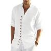 Chemise en coton et lin multi-boutons, couleur unie, manches longues, col Henley, plage, vêtements de vacances hawaïens, Streetwear, chemises médiévales Vintage