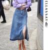Women's Retro Slit Denim Midi Skirt
