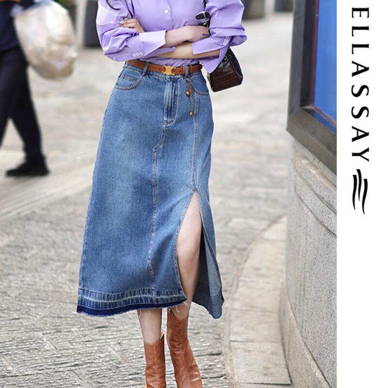 ELLASSAY Women s Retro Slit Denim Midi Skirt M