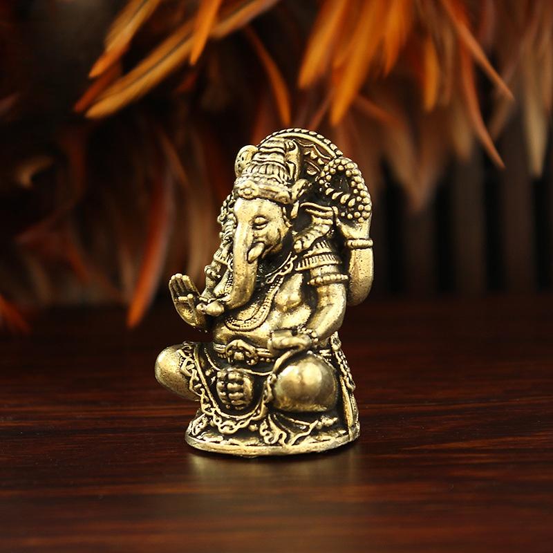 Attractive Indian Thai Brass Ganesha Statue; Miniature Elephant God Sculpture for Home Office Decor