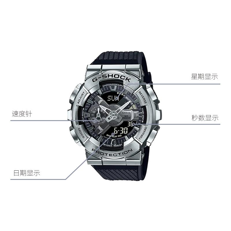 Casio 200m Waterproof Fashion Quartz Movement Resin Strap Japanese and Korean Watch for Men and Women Black Dial GM-110-1ACR