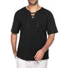 Men's Loose Casual Tops Summer Classic Fashion Cotton And Linen Short-sleeved Blouse Tops Simple Lace-up V-collared Casual Shirt