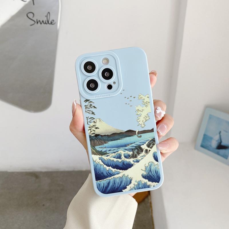 Ukiyoe Sea Wave Water Splash Phone Case For iPhone 14 13 12 11 Pro Max 14 Plus X XS XR 7 8 Plus SE 2020 Soft Silicone Back Cover