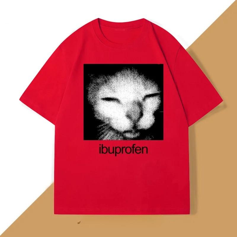 Ibuprofen Cat Meme T-shirt Men Causal Funny Cat Graphic T Shirts Fashion O Neck Mens Women Clothes Unisex Streetwear T-shirts
