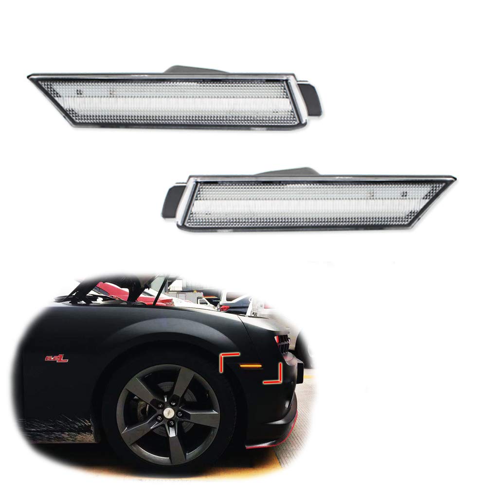 

GTINTHEBOX 3D Clear Lens Amber LED Front Side Marker Light Replacement Kit for 2010 2011 2012 2013 2014 2015 Chevrolet Camaro 2-Piece 24-SMD