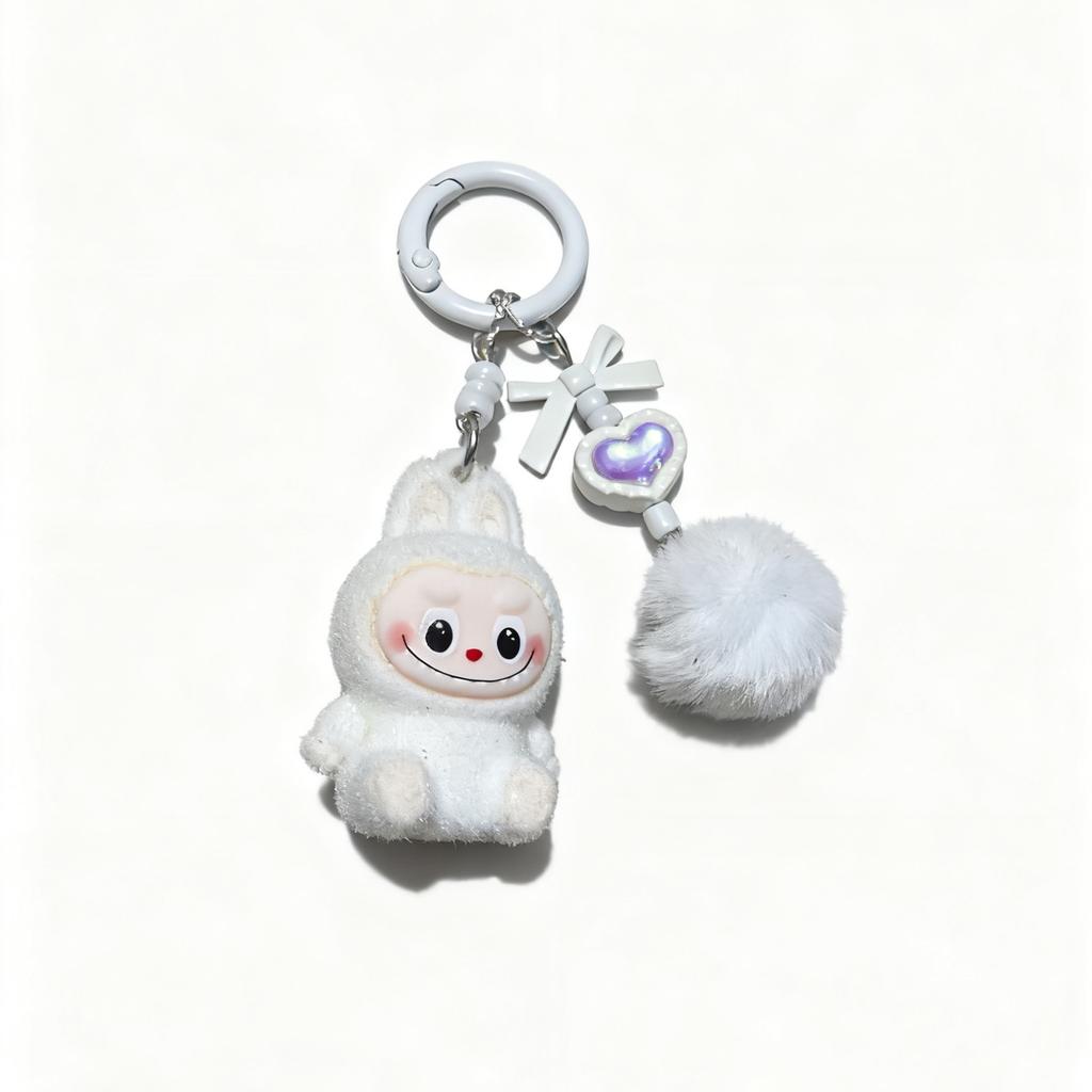 Flocking Sitting Doll Girl Bag Pendant Cute Student Pendant Keychain