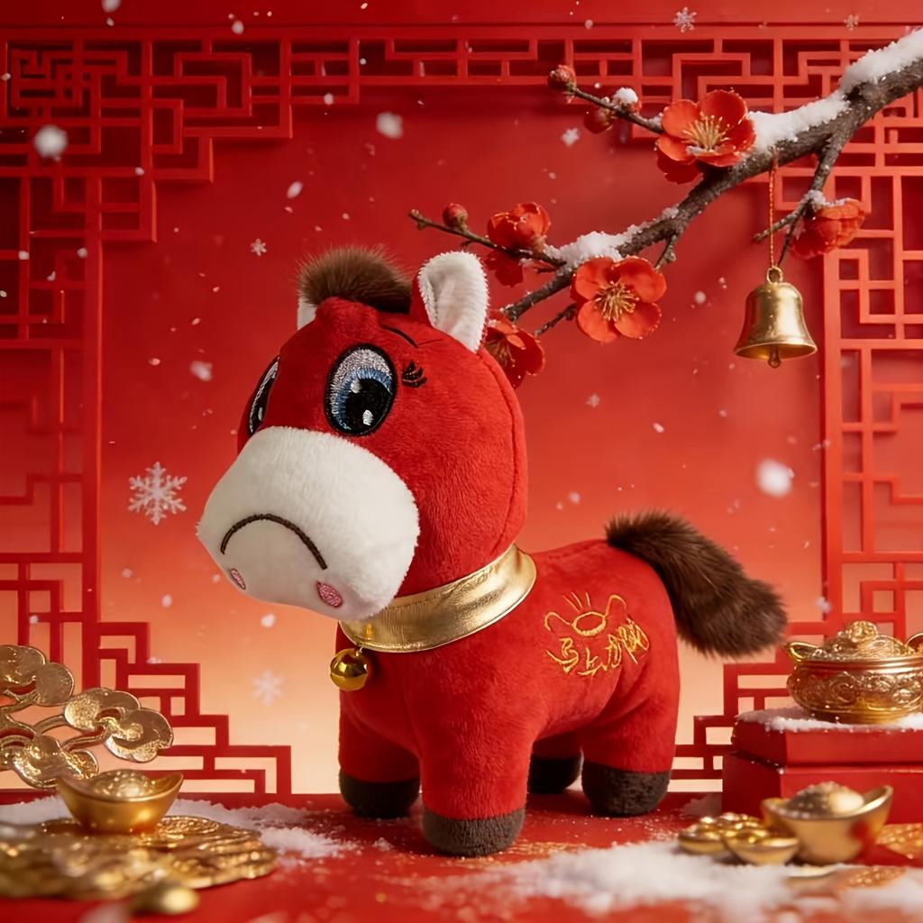 2026 New Red Crying Horse Lucky Pet Plush Toy, the perfect New Year's pet gift, cute big-eyed horse, soothing and an ideal companion.