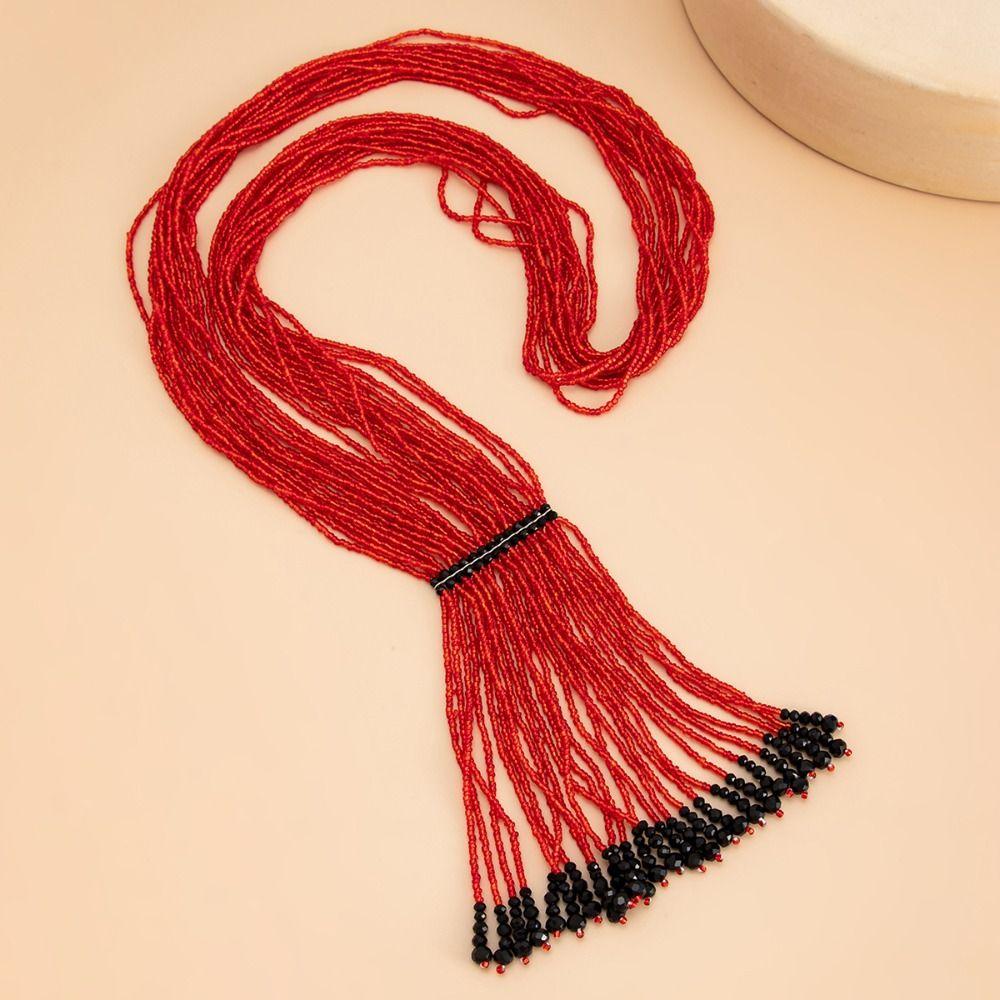 Floral Multi-Layer Beads Necklace Metal Chain Tassel Collarbone Chain Multi Layer Choker Girls