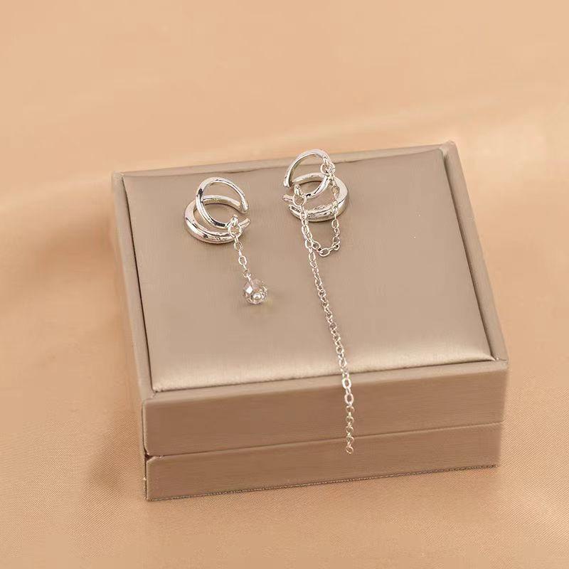 Asymmetrical Chain Tassel Ear Clip for Non-Pierced Ears - Women's Unique Cold Style High-End Simple Earrings