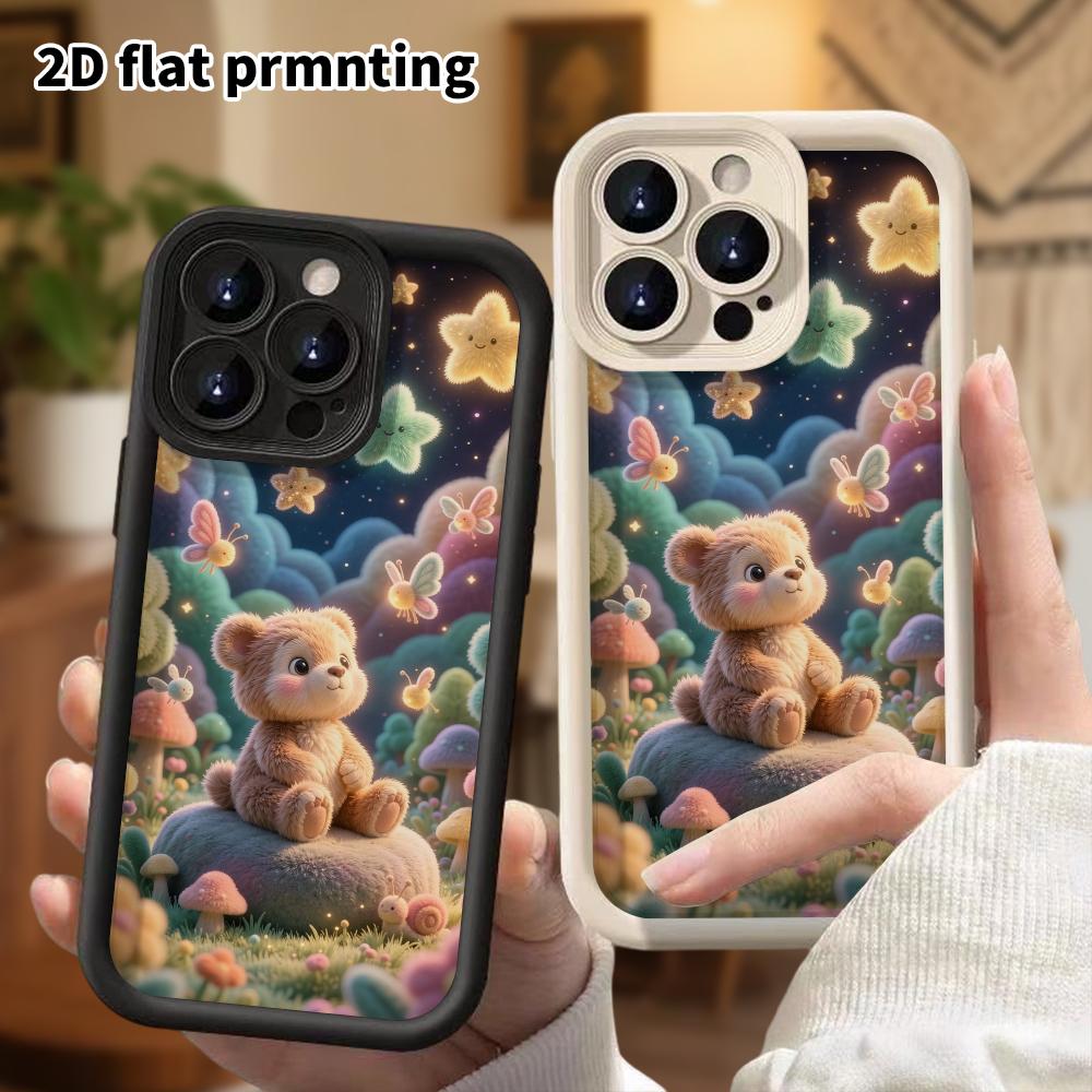 Phone Case: 2D Flat Design Suitable for iPhone 18 17 16 15 14 13 Pro Protective Case, Starry Sky Little Bear and Rabbit, Perfect Christmas and Hallowe