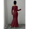 Elegant Sexy Long Sleeved Fishtail Dress Tight Fit Spring Pleated Square Collar Solid Color Party Maxi Long Dresses Evening Spring Bodycon Dress