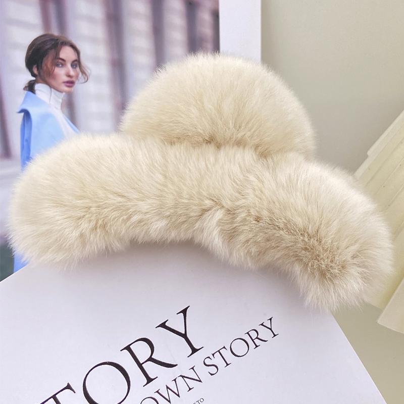 1ks Přírodní králičí kožešina Zimní chlupatá spona do vlasů