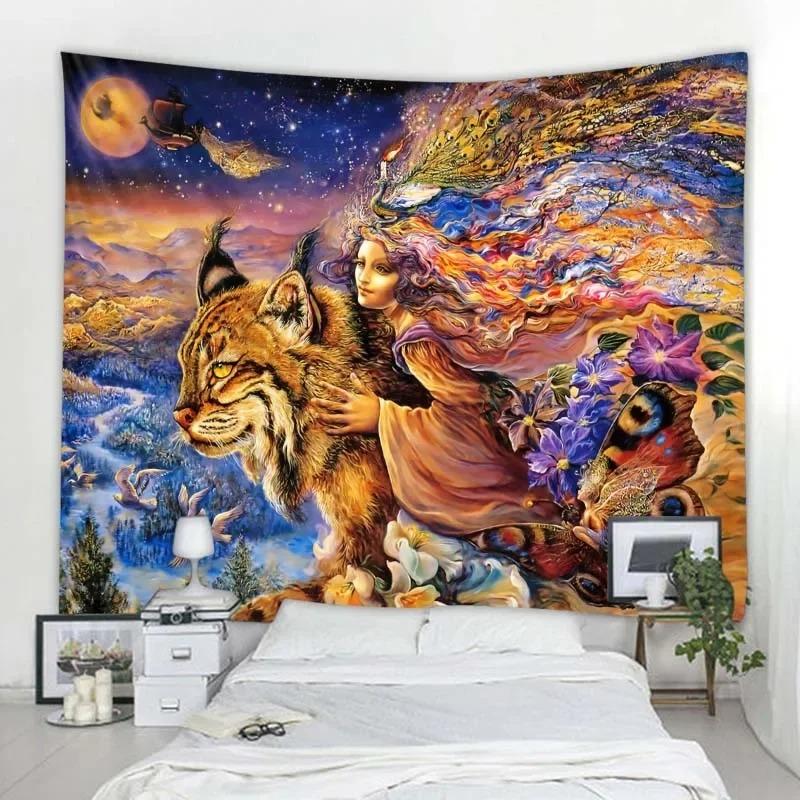 

Декоративный гобелен с рисунком «Человек и лев», украшение для стен дома, офисная гостиная, гобелен 100x75cm