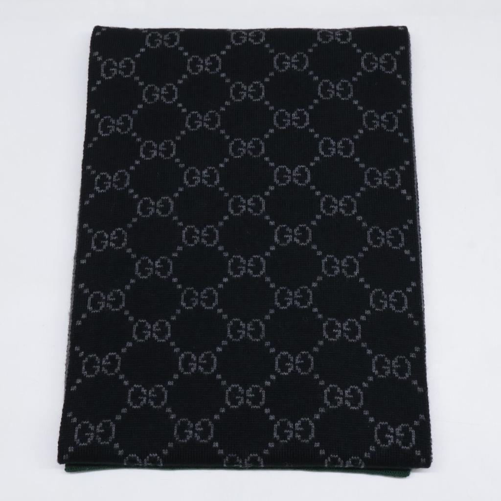 GUCCI GG logo Sherry line knit Scarf Black GreyUsed