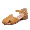 Real Leather Low Heeled Mom Shoes, Summer Anti Slip, Breathable and Comfortable Women's Shoes, Retro Toe Cap Women's Sandals, Velcro