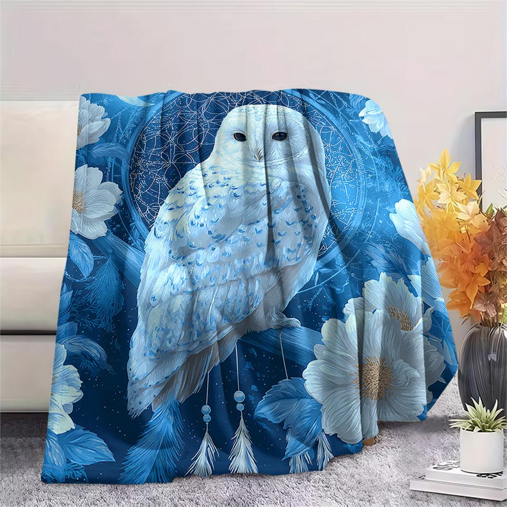 Snowy Owl Print Flannel Blanket, High quality Comfortable for All Seasons, Home Decor, Warmth and Comfort, Perfect for Christmas Gifts