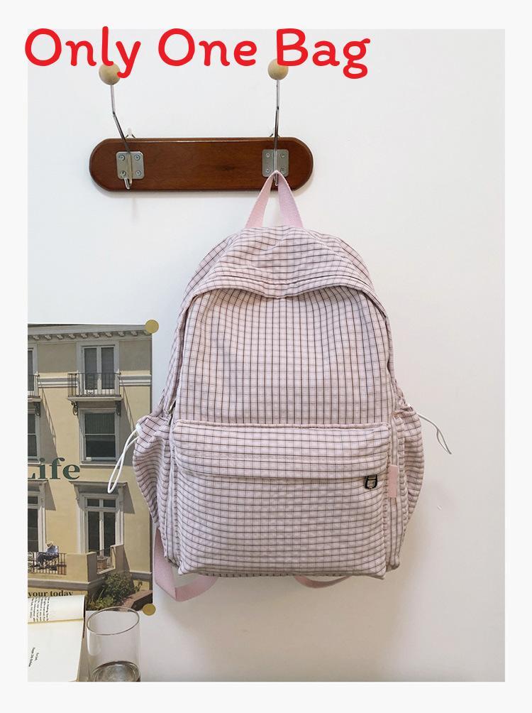 Schoolgirl Nylon Plaid Backpack With Fabric And Curved Shoulder Straps For High School Students