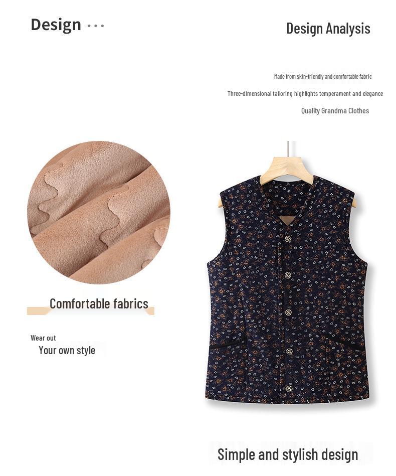 Women's Plus Size Camel Down Vest – Fleece-Lined, Elastic Fit for Middle-Aged and Elderly