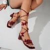 Fashion Fashion Women's Wine Red High Heel Sandals Butterfly Decor Thick Heeled Party Shoes Woman Square Toe Ankle Strap Dress Sandalias