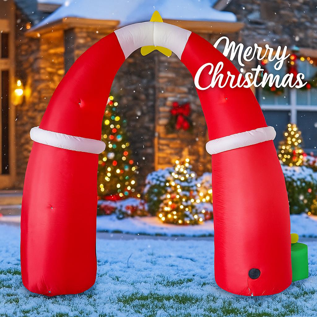 8.8FT Xmas Yard Decor Inflatable Christmas Santa Archway Decoration LED Star Toy Boxes Double Santa Design Home Ornament Gifts