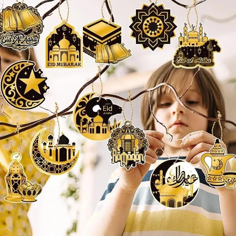 10PCS/Pack Eid Mubarak 2026 Hanging Pendants Ramadan Islamic Muslim Party Decor Kareem Tree Hanging Mosque Sign Decoration