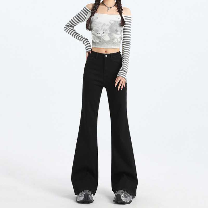 

American Spicy Girl No-Stick Bell Bottom Flare Cropped Jeans for Women - Plus Length XS