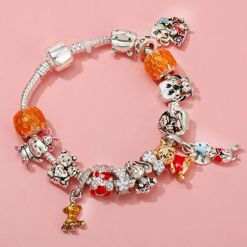 Colors Enamel Disney Princess Dress Charms Pulseiras for Girls Colorful Glass Beads Bracelets&Bangles Women Cartoon Skirt Dangle