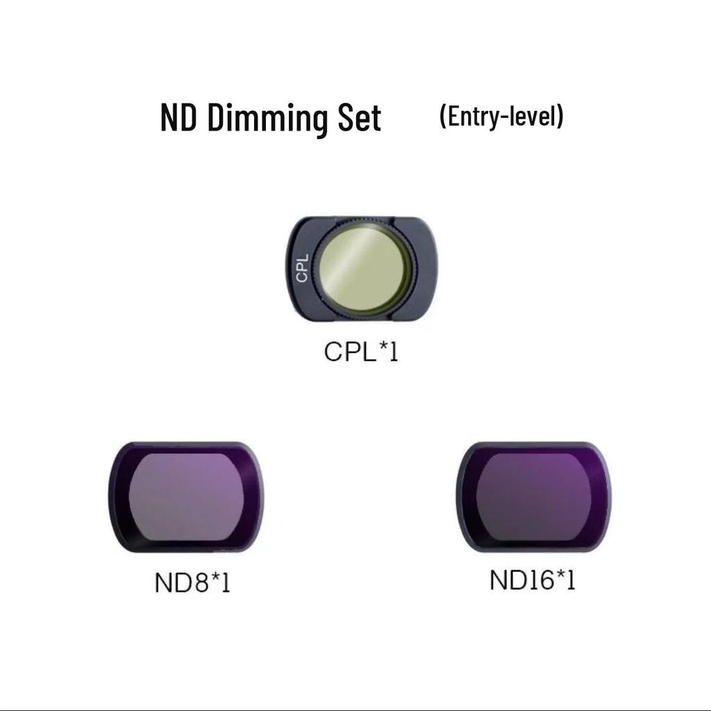 DJI Pocket 3 Filter Set: Wide-Angle, UV, Black Soft, ND Dimming, Light Transmission, and Brightness Adjustable Filters.