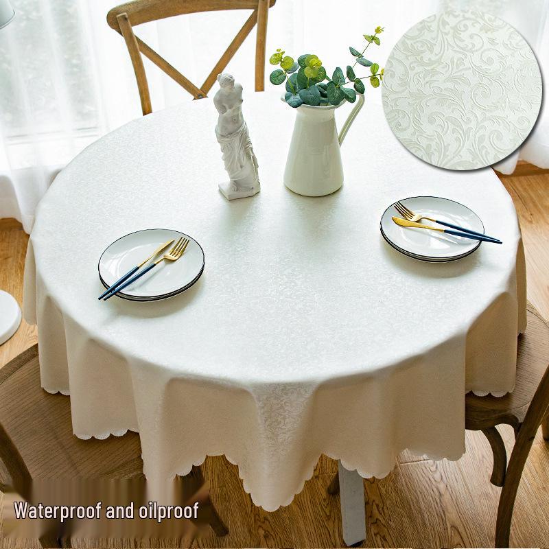 Round European Waterproof & Oil-proof Tablecloth - Scald-resistant, No-wash Design for Home, Hotel, Restaurant