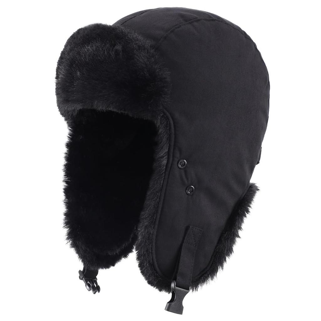 Winter Russian Hat Pilot Cap with Warm Hat with Trapper Black [Connectyle] Men's & Women's Earflaps, Mask, Hat, Ski,
