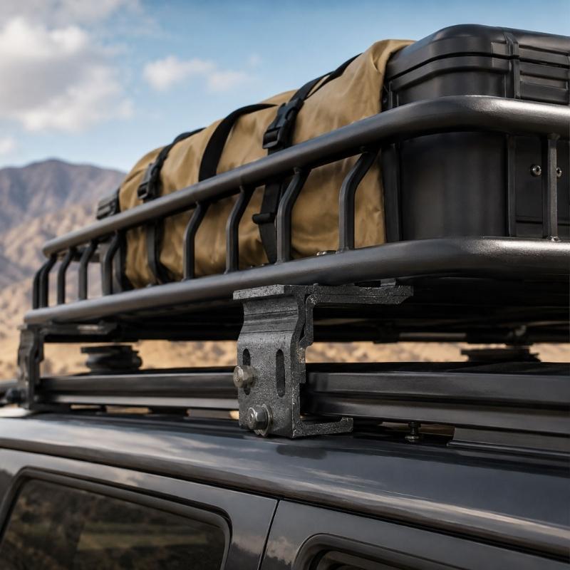 Roof Rack Mounting Fastener Set with Multiple Elongated Slots and Black Finish for Roof Rack Hardware Replacement and Installation Planning