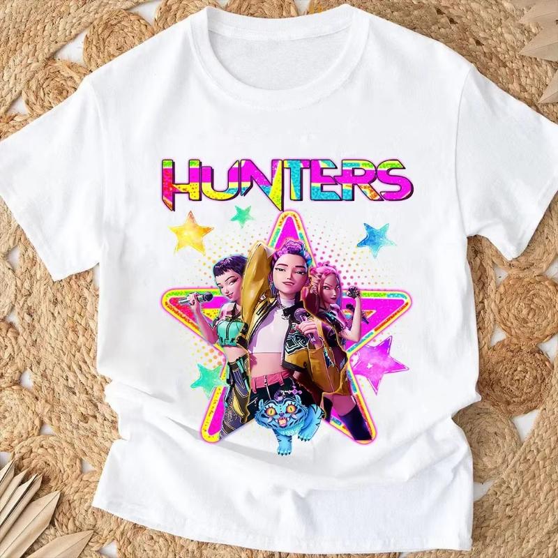

New 2025 Movie KPop Demon Hunter Summer Short Sleeve T-Shirt Cotton Loose Casual Loose-fitting Boys and Girls Family Top 4XL