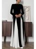 European and American Color-Block Long-Sleeve Women's Party Dress - Casual and Loose Fit