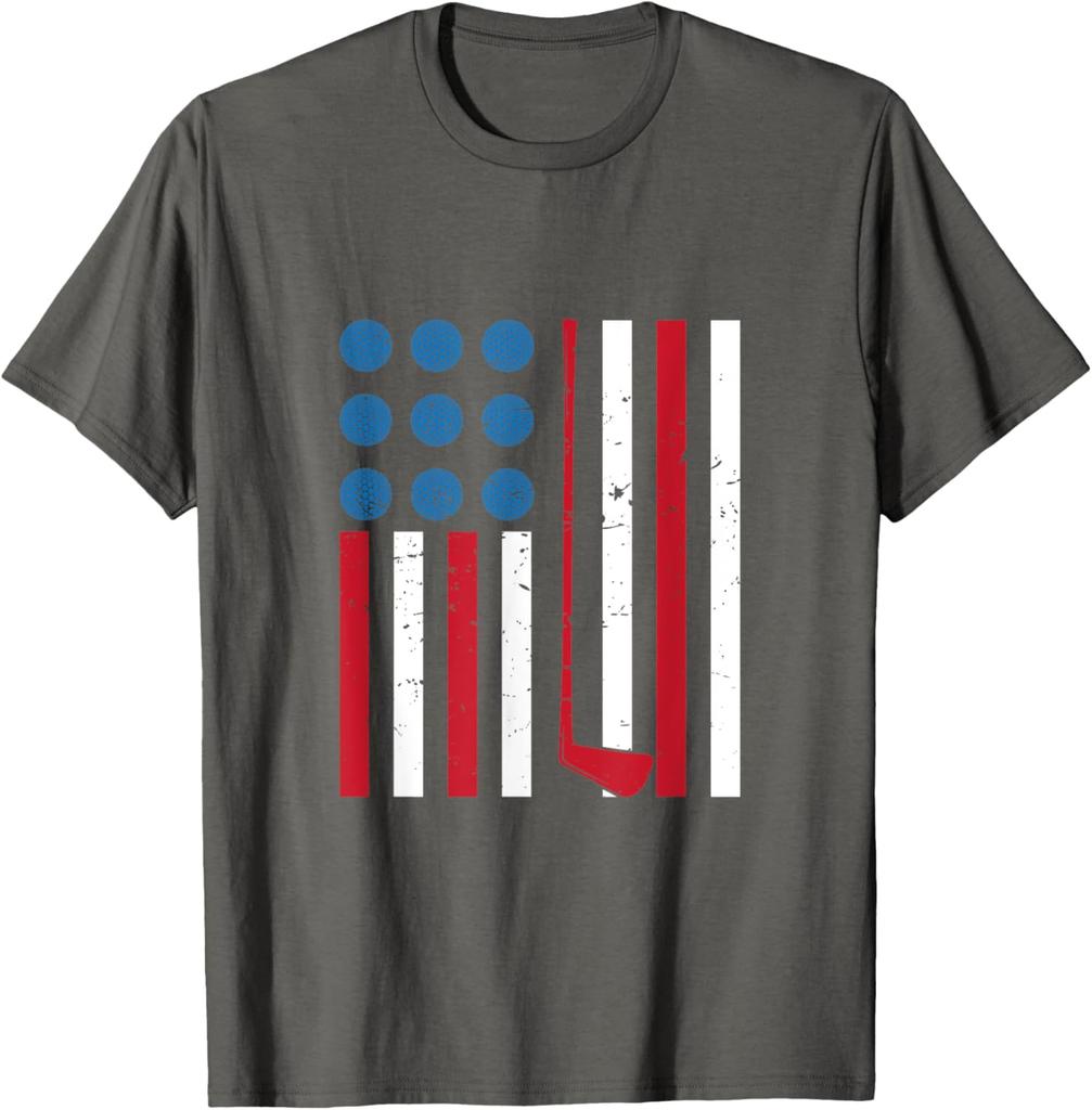 Distressed American Flag Golf Stick And Balls Graphic Tee Vintage Sports TShirt For Men