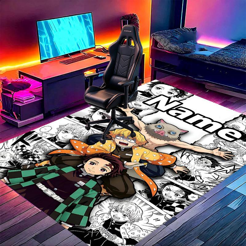 Custom Name Personalized Demon Slayer Print Carpet, Versatile Home Decor Rug, for Playroom, Apartment, Balcony, Entryway, Hallway Gift