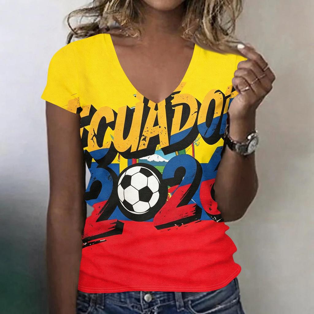 Women's V Neck Short Sleeve Lightweight Summer Top Printed Casual Loose Fit T Shirt for Outdoor Activities and Daily Wear