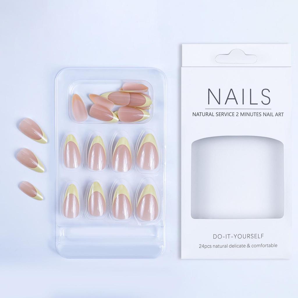 High-End Yellow French Almond Press-On Nails - Stylish Sweet Patch Design