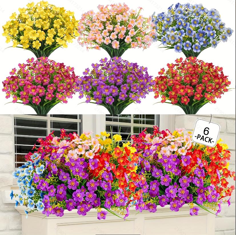 6 Bundles Artificial Flowers,Faux Plants for Spring Summer Decoration, UV Resistant Colorful Violets Eucalyptus for Outside Home