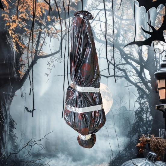 60 Inch Hanging Corpse Dead Victim Props Scary Fake Corpse In Bag Inflatable Hanging Dead Body for Halloween Indoor Outdoor Haunted House Decor