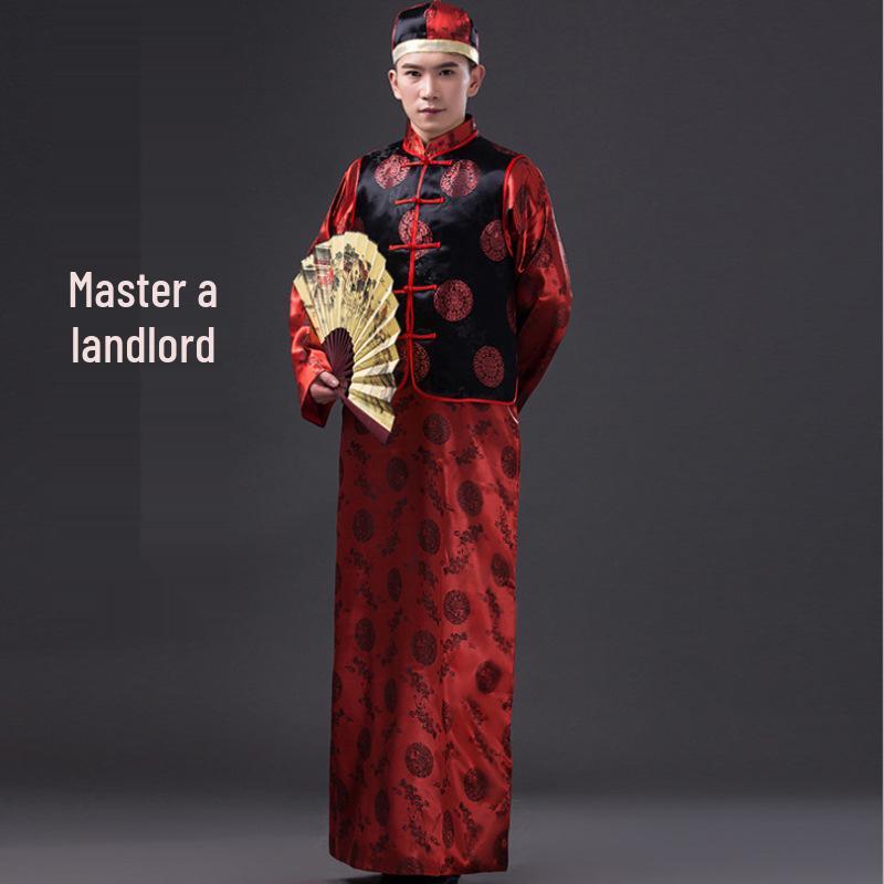 Men's Chinese Retro Wedding Tang Suit Long Robe: Groom's Mandarin Jacket & Best Man Formal Wear