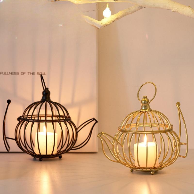 

Decorative Candlestick Metal Ironwork Ornaments Living Room Coffee TableRetro Candlestick Display Liquor Candlestick - Black
