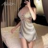 Sexy Pajamas with Chest Pads, Thin Ice Silk Lace Hollowed Out, Pure Desire Suspender Pajamas, Women's Autumn 1011 New Loungewear