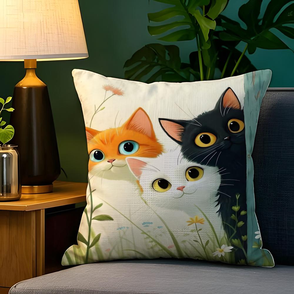 Spring Sunshine Cat Illustrations  Pillow Case Natural Linen Pillow Case DoubleSided Decor Sofa Pillowcase Home Decor